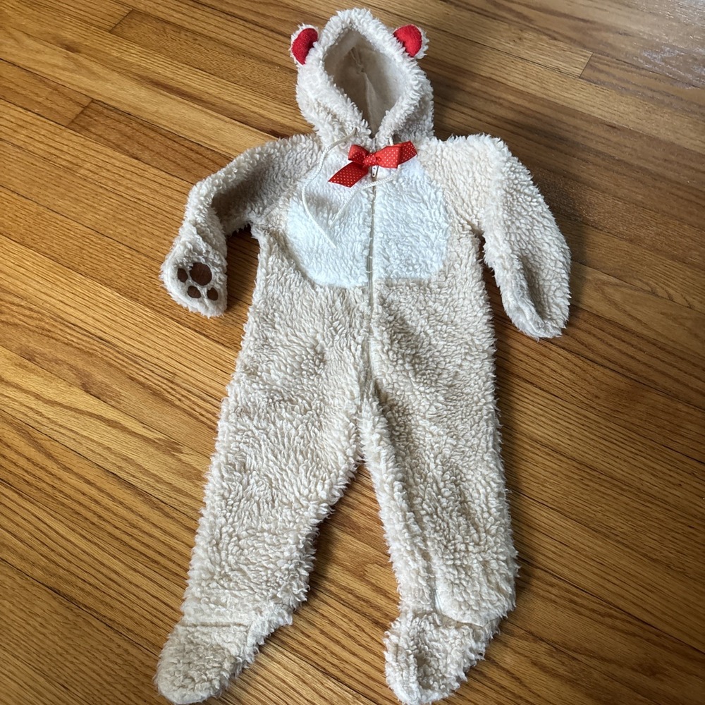 Vintage Sears Deep Pile Hooded Bunting Suit Bear 6-12 M Sleeper 1-Piece